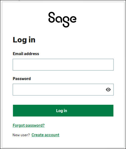 The screen to sign in to Sage Business Cloud from your handheld device.
